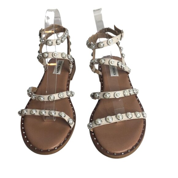 Steve Madden Sandals Womens Size 8 Travel-P Pearl Stud Gladiator Strappy Ivory - Picture 11 of 11